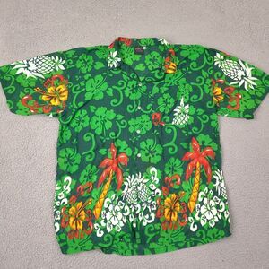 Koko Knot Hawaiian Shirt Mens XL Green Floral Palm Camp Short‎ Sleeve Button Up